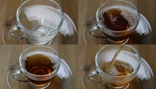 倒茶-热茶从一个茶壶流到另一个茶杯高清在线视频素材下载