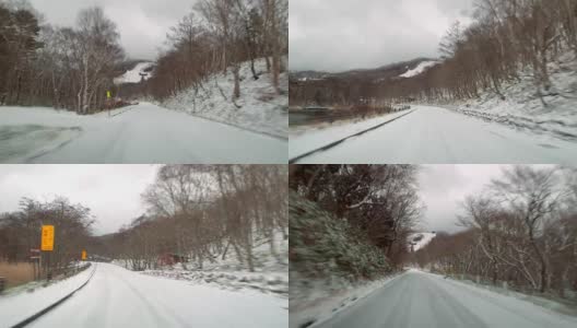 视频驾驶冬天的雪路。一沼湖附近志贺高原292号公路。高清在线视频素材下载