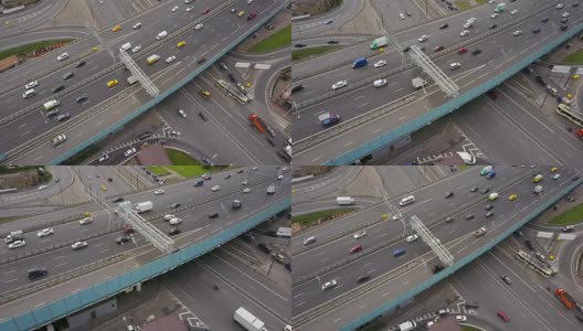 俄罗斯莫斯科白天交通十字路口十字路口道路航拍全景4k高清在线视频素材下载