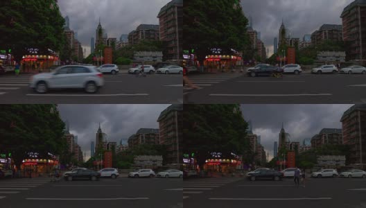 雨暮广州市中心交通街道全景4k时间流逝中国高清在线视频素材下载