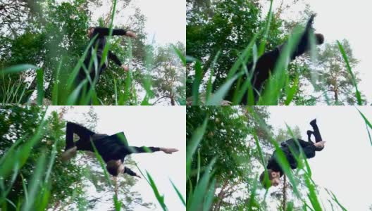 一个人在自然上的跳跃高清在线视频素材下载