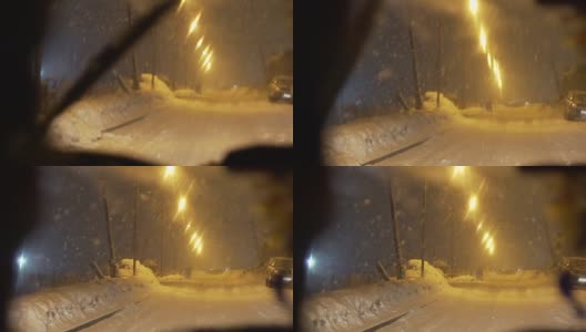 晚上在雪地上开车高清在线视频素材下载