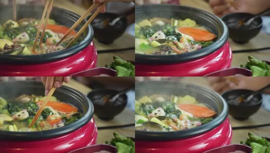 喜欢在日本料理吃涮涮锅和素喜烧高清在线视频素材下载