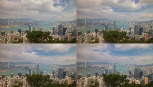 香港城市景观日光维多利亚港山顶视角全景4k时间推移高清在线视频素材下载