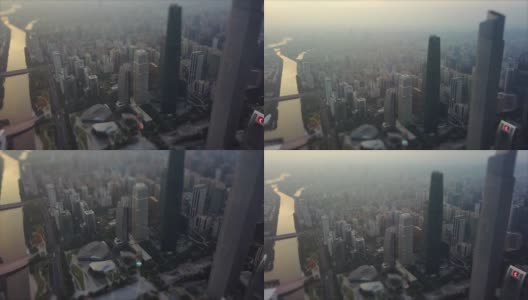 广州市日落国际金融中心和CTF市区著名建筑航拍全景倾斜4k中国高清在线视频素材下载