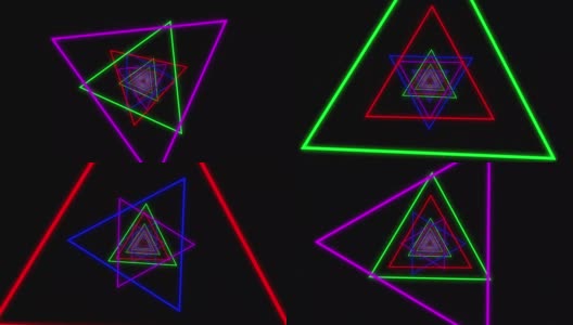 4k霓虹灯三角形抽象背景。霓虹的几何形状和线条。高清在线视频素材下载