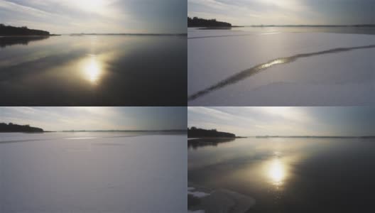 波维兹基湖面结冰。无人机拍摄波兰的冬天高清在线视频素材下载