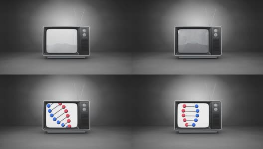 在灰色背景下，Dna结构在电视屏幕上旋转高清在线视频素材下载