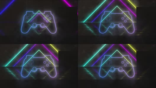 动画的游戏手柄在霓虹灯形状的黑色背景高清在线视频素材下载