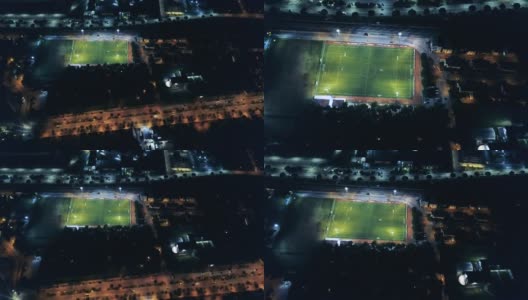 足球场在夜间鸟瞰图高清在线视频素材下载