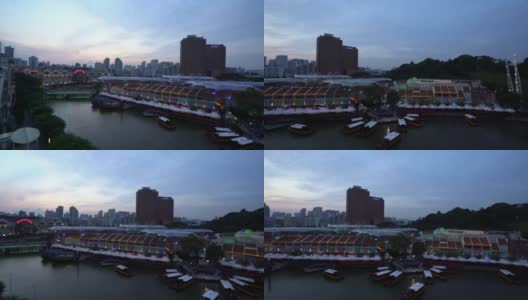 空中摇摄:克拉克码头夕阳下的人群高清在线视频素材下载