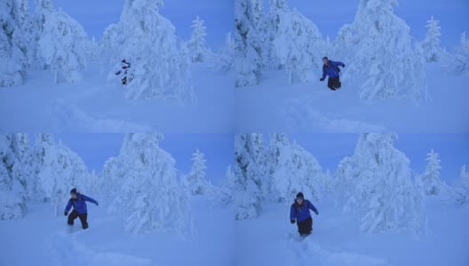 徒步穿越厚厚的白雪覆盖的拉普兰，芬兰全境拍摄高清在线视频素材下载