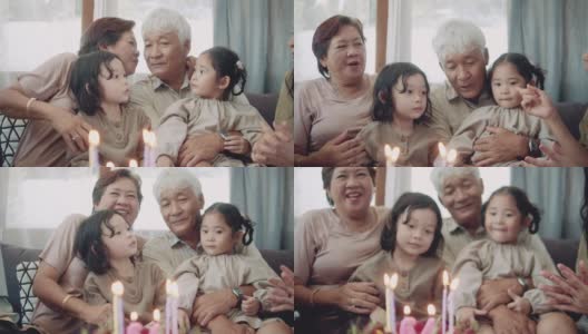亚洲家庭在家里庆祝生日聚会。高清在线视频素材下载