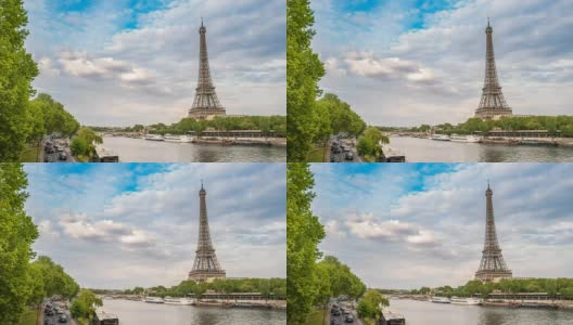巴黎城市天际线运动时间推移(Hyperlapse)在塞纳河和埃菲尔铁塔，巴黎，法国高清在线视频素材下载