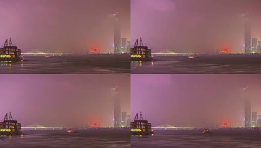 夜光照亮武汉滨江湾超大建筑全景，4k时间流逝中国高清在线视频素材下载