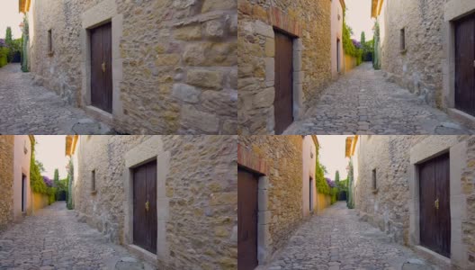 西班牙中世纪古城佩拉塔拉达的狭窄街道高清在线视频素材下载
