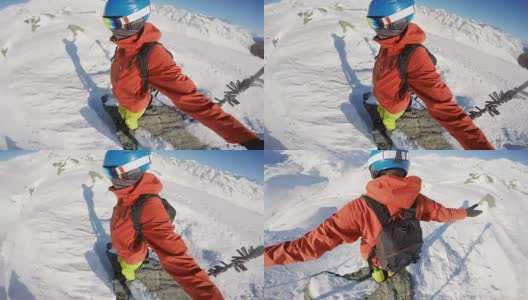 站在山顶上滑雪高清在线视频素材下载