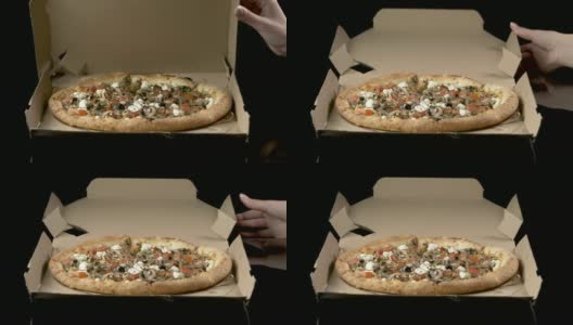 打开一盒美味的披萨高清在线视频素材下载