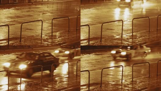 夜雨和汽车交通。无缝循环高清在线视频素材下载