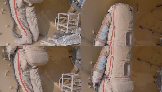 宇宙博物馆展出宇宙飞船内的宇航员服装。高清在线视频素材下载