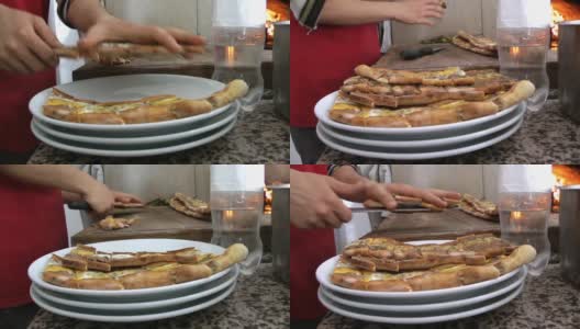 将土耳其肉皮塔饼放入烤箱和盘子中高清在线视频素材下载