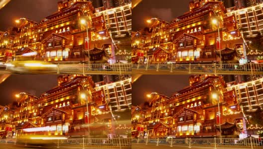 重庆黄崖洞古建筑景区之夜高清在线视频素材下载