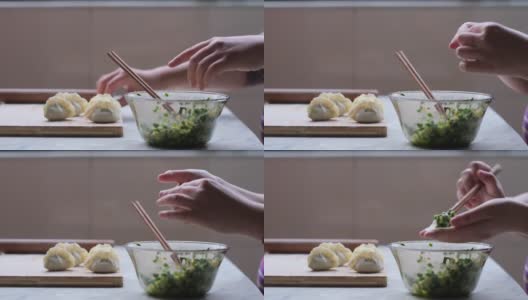 近距离用手包饺子。传统的中国食物高清在线视频素材下载