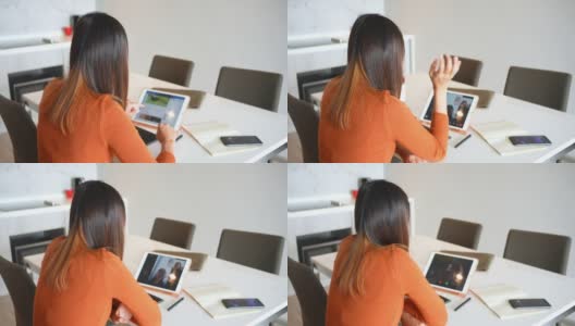 4K亚洲女性在家里用数字平板电脑和朋友视频通话高清在线视频素材下载