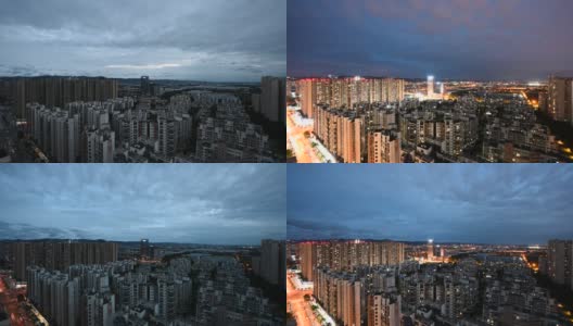 在成都多云的天气下，市内的老低层公路等现代建筑，日夜摄影高清在线视频素材下载