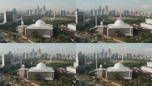 无人机拍摄的雅加达伊斯蒂赫拉尔清真寺高清在线视频素材下载
