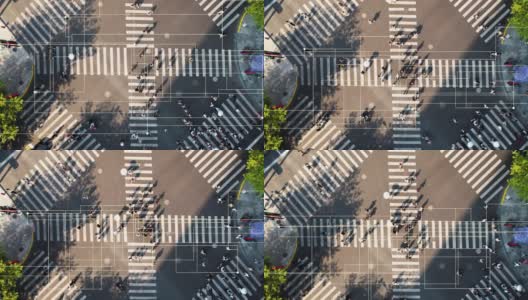 大城市人行横道的T/L无人机视角，我们身边的技术高清在线视频素材下载