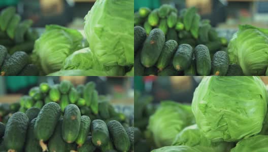 杂货市场。黄瓜和白菜高清在线视频素材下载