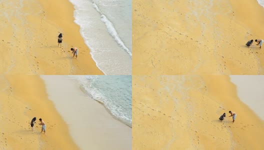 panning:浪漫的情侣帮忙在海滩上放东西高清在线视频素材下载