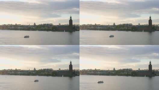 黄昏时分的斯德哥尔摩市政厅高清在线视频素材下载