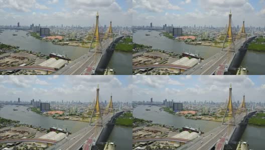 普密蓬大桥的鸟瞰图高清在线视频素材下载