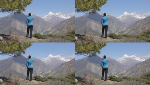 尼泊尔Annapurna徒步旅行的女性徒步旅行者高清在线视频素材下载