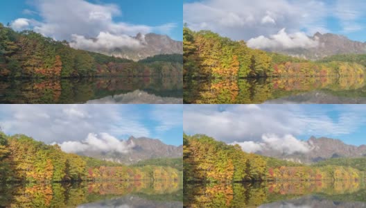 延时:鹿神池与秋天红叶早晨，日本长野高清在线视频素材下载