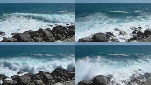 巨浪拍打着海岸的悬崖高清在线视频素材下载