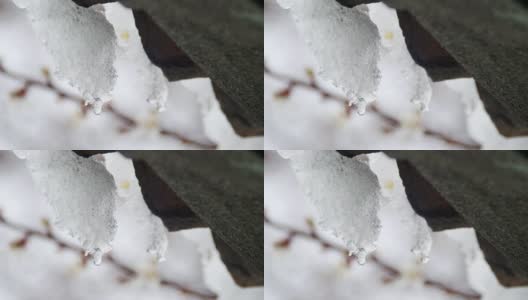 一到春天，雪就从屋顶上融化，滴落下来高清在线视频素材下载