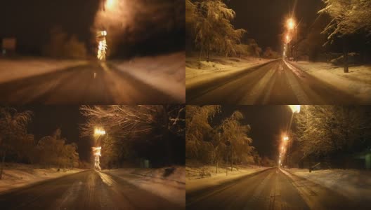 开着车穿过雪夜高清在线视频素材下载