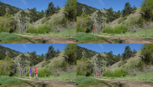 男人女人夫妇早上跑步熊溪步道科罗拉多落基山脉高清在线视频素材下载