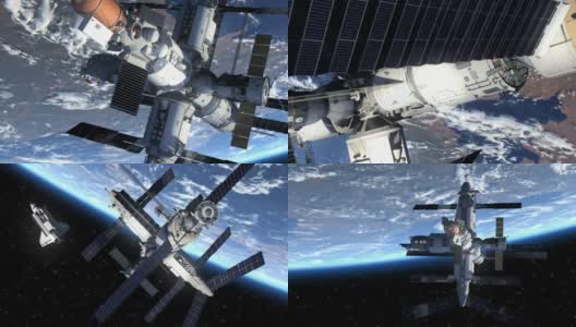 环绕地球的空间站和航天飞机高清在线视频素材下载