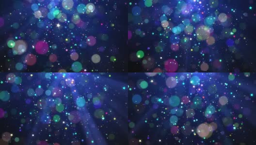 圣诞背景动画画面(蓝色主题)，以雪花、星星坠落和闪光的彩灯为背景，循环播放高清在线视频素材下载