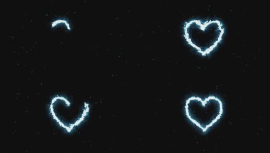 4k动画蓝色能量心形与黑色背景和蓝色火花。运动图形和动画背景。喜欢情人节的概念。高清在线视频素材下载