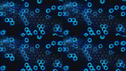 发光的蓝色六边形无缝循环3D渲染动画高清在线视频素材下载
