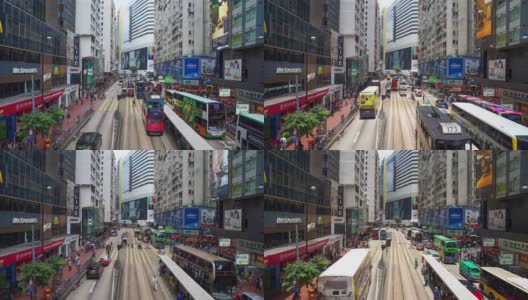 人们走过铜锣湾轩尼诗道，在中环购物，在香港的法玛斯广场乘电车和火车旅行高清在线视频素材下载