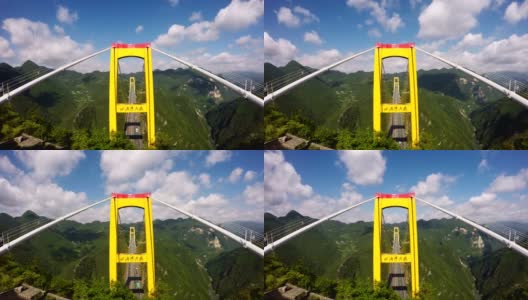 峡谷四渡河吊桥鸟瞰图，中国湖北。高清在线视频素材下载