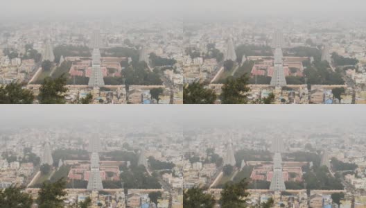 上方鸟瞰图的tiruvannamalai湿婆寺在印度在雾天。高清在线视频素材下载