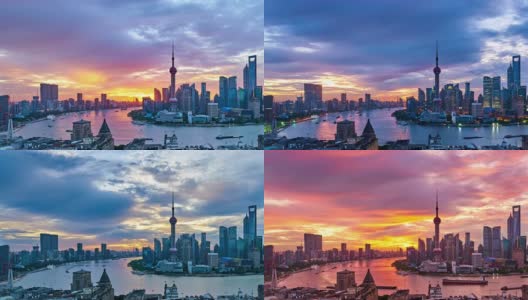 4K:上海城市景观在黎明到日出的时间流逝，中国高清在线视频素材下载