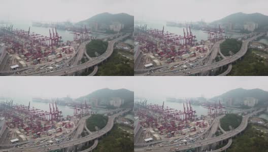 香港葵青货柜码头的航拍录像高清在线视频素材下载